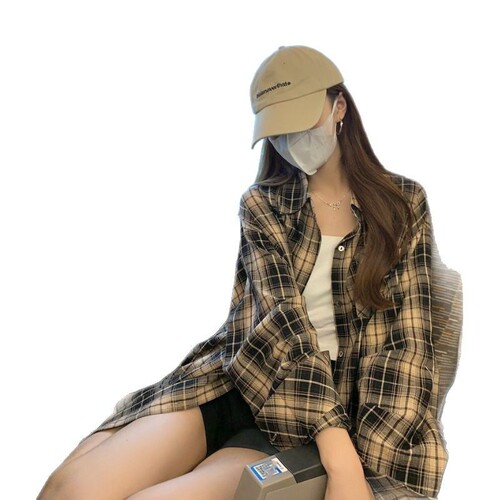 Lazy early autumn wind loose grid women's design sense retro long sleeve casual chic Korean style top coat