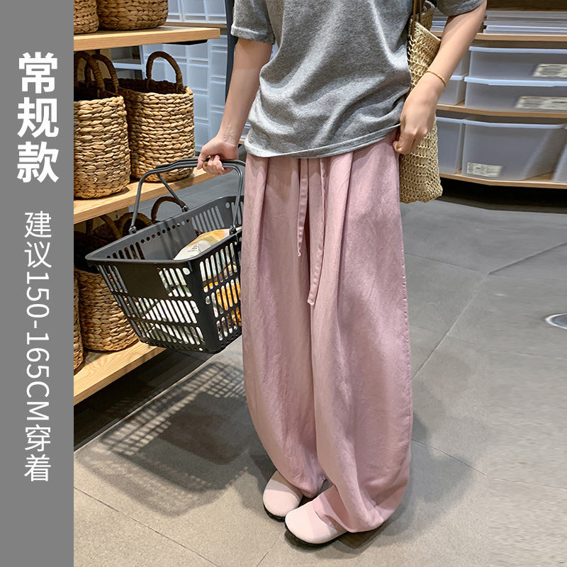 天丝亚麻气球弯刀裤女夏薄款高腰垂感宽松慵懒松弛直筒休闲阔腿裤|undefined