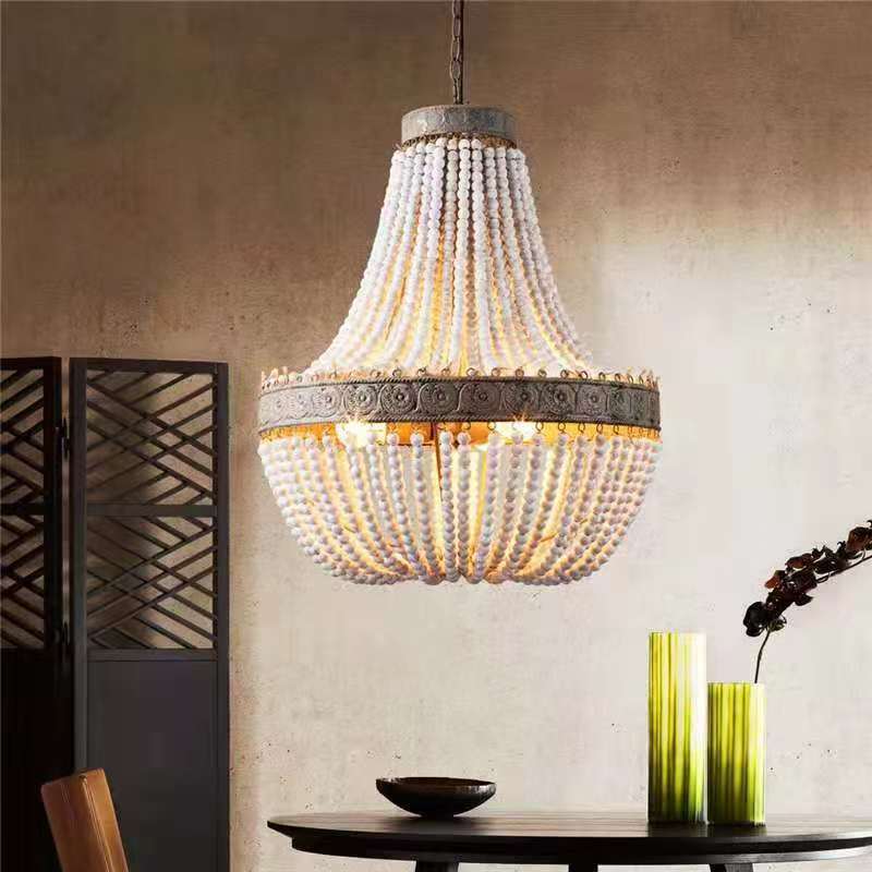 Cross-Border Exclusive Wooden Country Bohemian Style Wooden Bead Chandelier Living Room Dining Room Bedroom B&B Chandelier