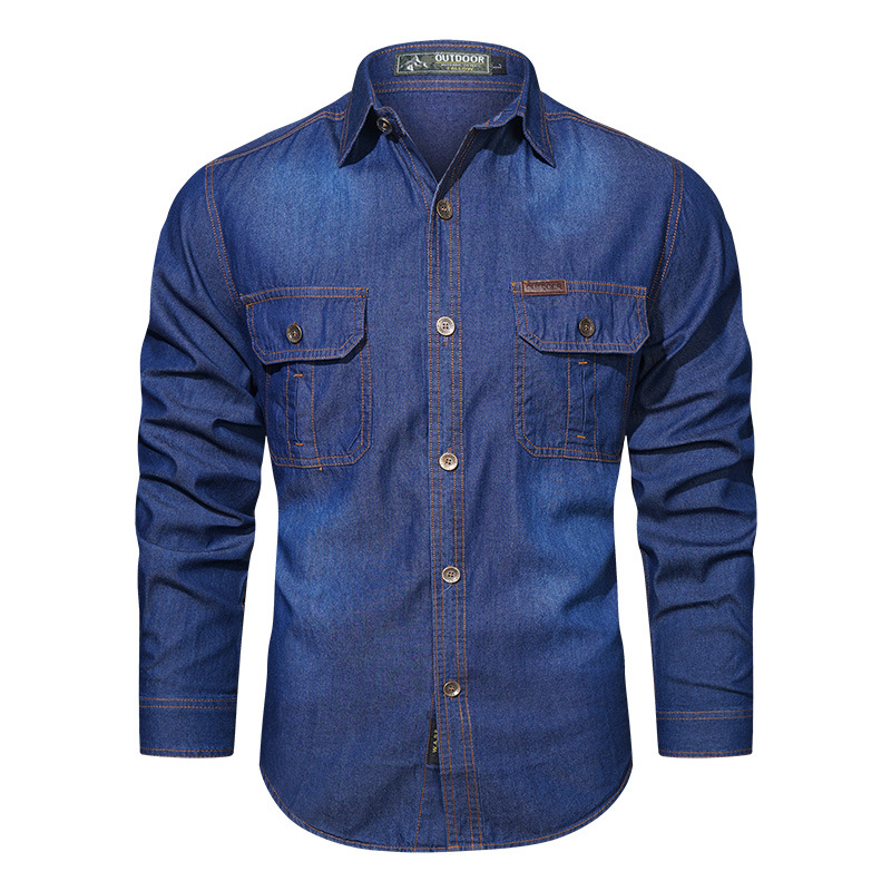 Primavera y otoño camisa de vaqueros hombre camisa de manga larga camisa de lavado de agua europea y americana camisa de otoño camisa de hombre