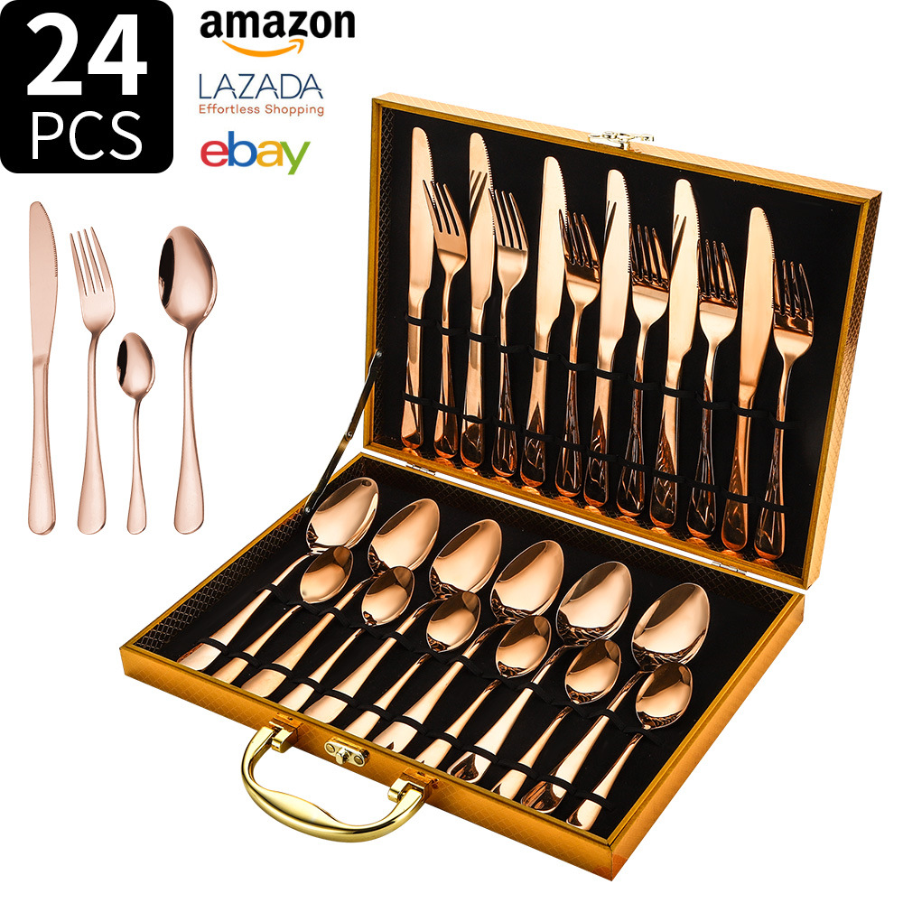 Juego de vajilla de acero inoxidable Transfronterizo Amazon 1010 juego de 24 piezas de vajilla occidental bistec cuchillo tenedor cuchara juego de caja de regalo