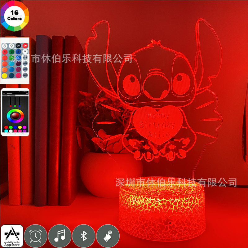 Stitch 3D noche luz colorida táctil control remoto nuevo creativo USB dormitorio escritorio atmósfera lámpara de mesa LED regalo