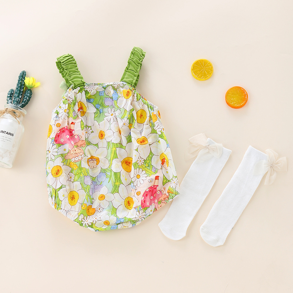 Ropa de bebé, portabebés, flores pequeñas, trefilado para bebés, ropa de verano para bebés, ropa para recién nacidos, una pieza