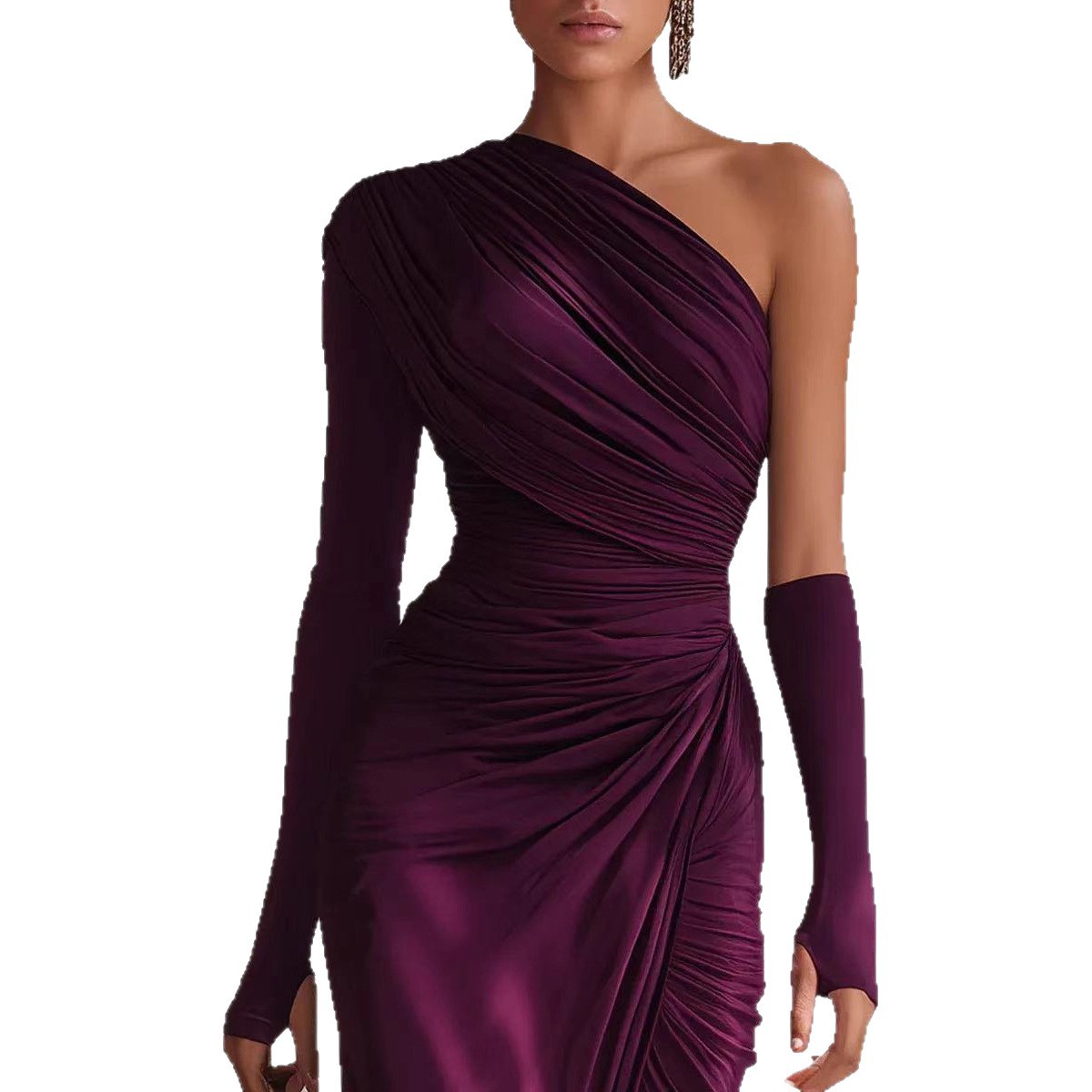 Women's Clothing Spring Autumn Elegant French Style Dress Solid Color Textured Long Sleeve New Fashion Ladies Gown_ecoleips.com