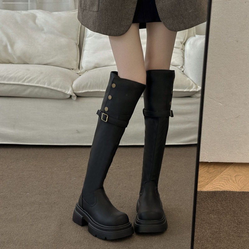 Knielang für Damen im Herbst-Winter, neuer Instagram-Zweiteiler, faltbar, Knight High 2024, kleine Stiefel mit dicken Sohlen_voghion.com