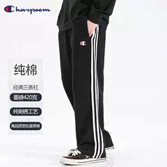 Champion Graffiti Pants Men's 2024 Autumn/Winter Heavy Weight 420g Straight Leg Casual Pants Loose Cotton Three Bar Pants