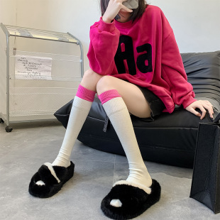 Japanese jk Cuff Socks Women's Double Roof Stitching Pile Socks for Autumn and Winter Warm Korean Style College Style Long Tube Knee Socks