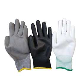 批发十三13针尼龙pu涂掌涂层手套无尘防静电作业防护带胶涂胶手套