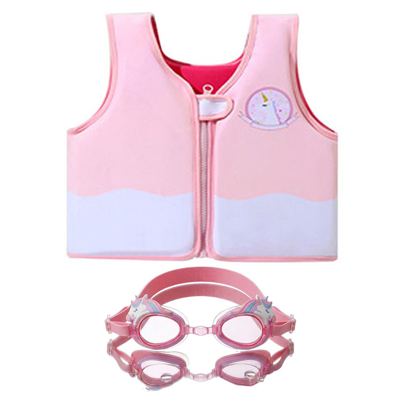 Chaleco flotante infantil de dibujos animados grueso chaleco de natación para niños combinación de gafas de natación pony image 9