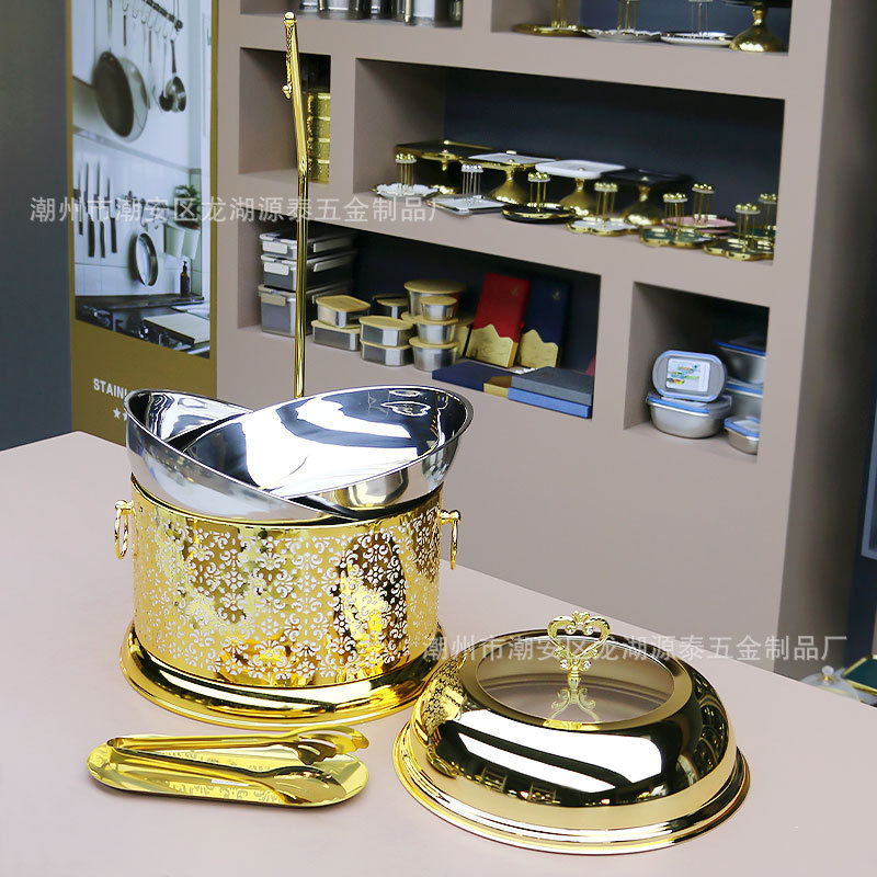 新款跨境不锈钢金色吊挂餐炉酒店自助餐炉 hanging chafing dish|undefined