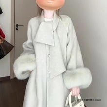 2025秋冬新款时尚百搭中长款呢子大衣宽松加厚保暖防寒毛呢外套女