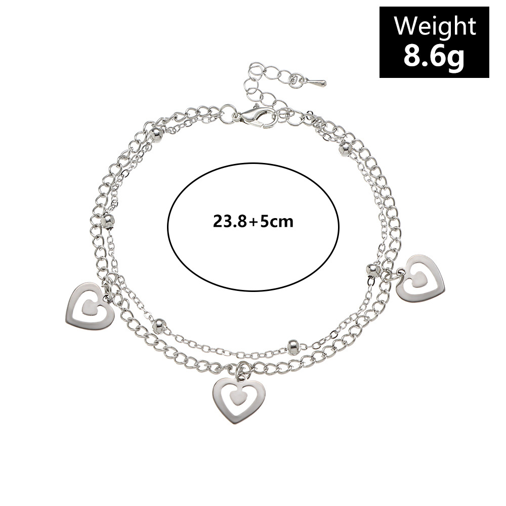 European and American Anklet Butterfly Pendant Metal Heart Hollow Double Anklet