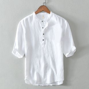Chinese Style Spring and Summer Loose High-End Men's Plus-Size Short-Sleeve Casual Breathable Half-Sleeve Shirt Collar Free Shipping