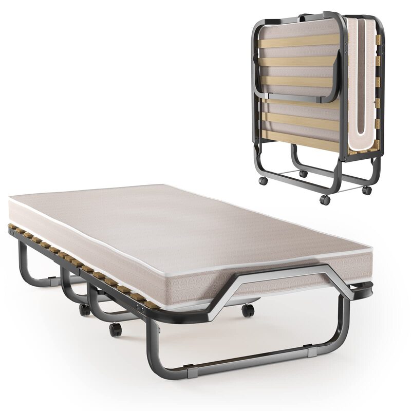 Amazon Foldable Metal Single Bed with Silent Roller Design, Office Nap Essential, Hotel Temporary Extra Bed