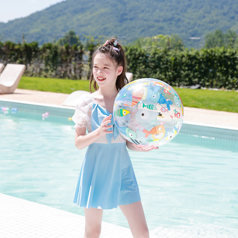 Traje de baño de los niños 2023 nuevas niñas medio y grandes niños estudiantes lindo arco falda dividida traje de baño de aguas termales