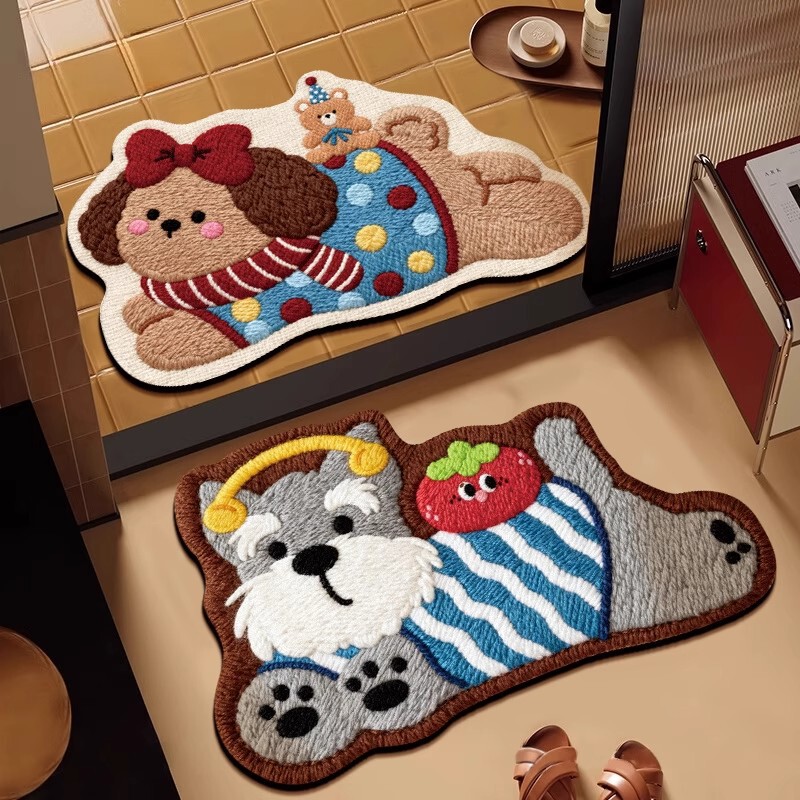 Cartoon Woolen Woven Bathroom Toilet Diatom Mud Absorbent Floor Mat Bathroom Shower Room Stain-Resistant Anti-Slip Floor Mat
