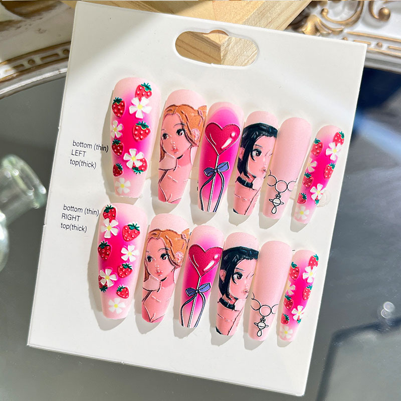 Nuevas uñas portátiles para adultos, uñas en relieve estéreo, parches de manicura, uñas postizas, uñas terminadas, uñas largas de ballet