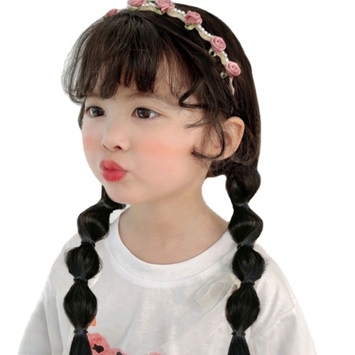 Children's wig female lantern bubble braid natural fluffy simulated hair double ponytail high temperature wire braid manufacturer wholesale