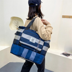 運動健身旅行包女摺疊擴展牛津布條紋乾濕防潑水瑜伽包短途行李包