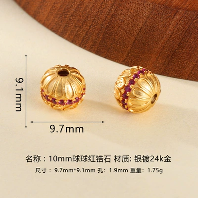 Silver Gold-Plated Dragonfly Eye Spacer Beads: Zərgərlik ara hissələri - 10mm-ball-red-zircon