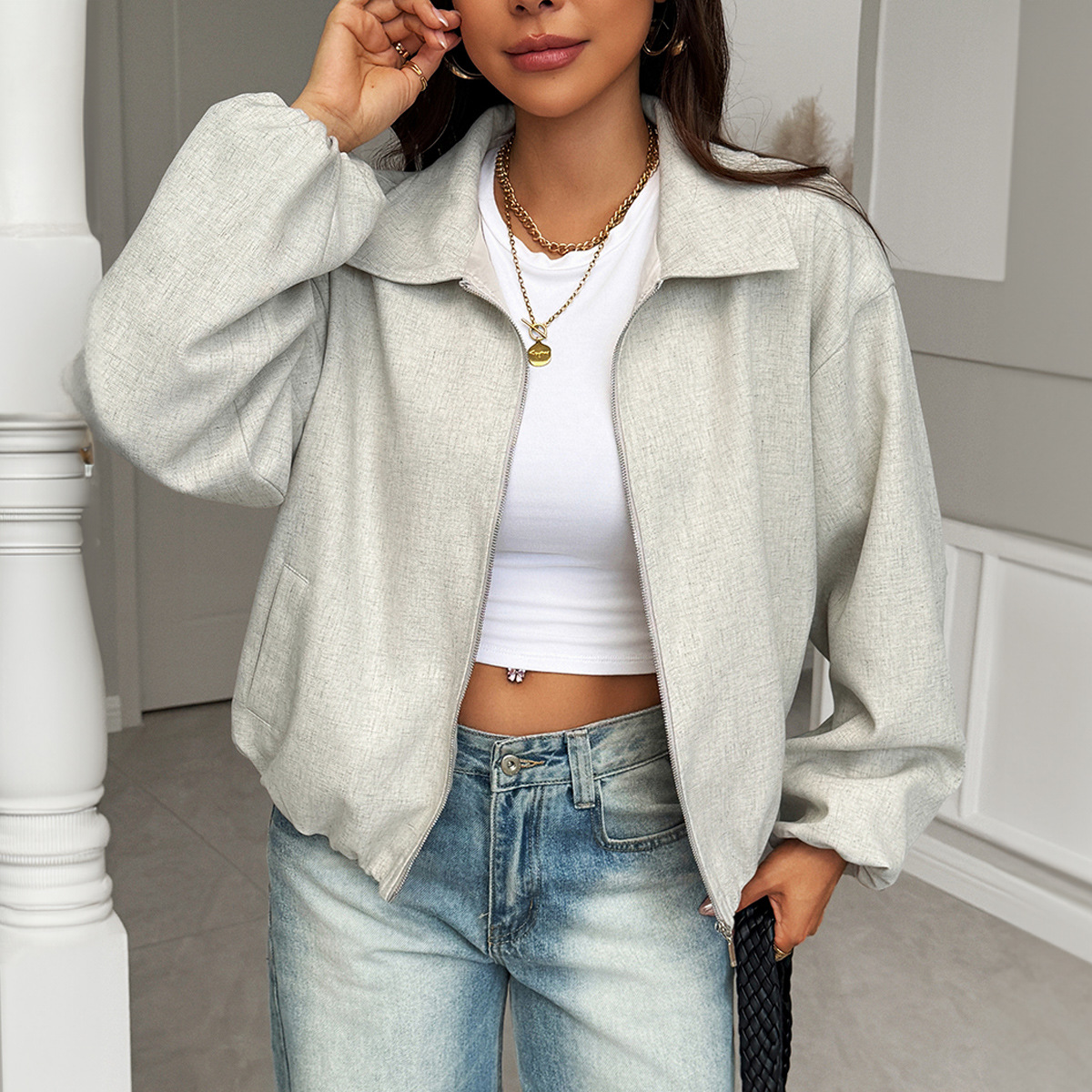 Women's Elegant Casual Coat European American Style Loose Fit Autumn Winter Outerwear Simple Commuter Clothing_voghion.com