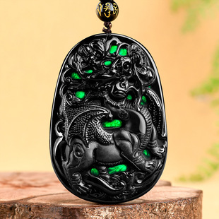 Natural Ink Jadeite A-Grade Jadeite Flying Unicorn Pendant Ice Jadeite Fortune Necklace Pendant for Men and Women