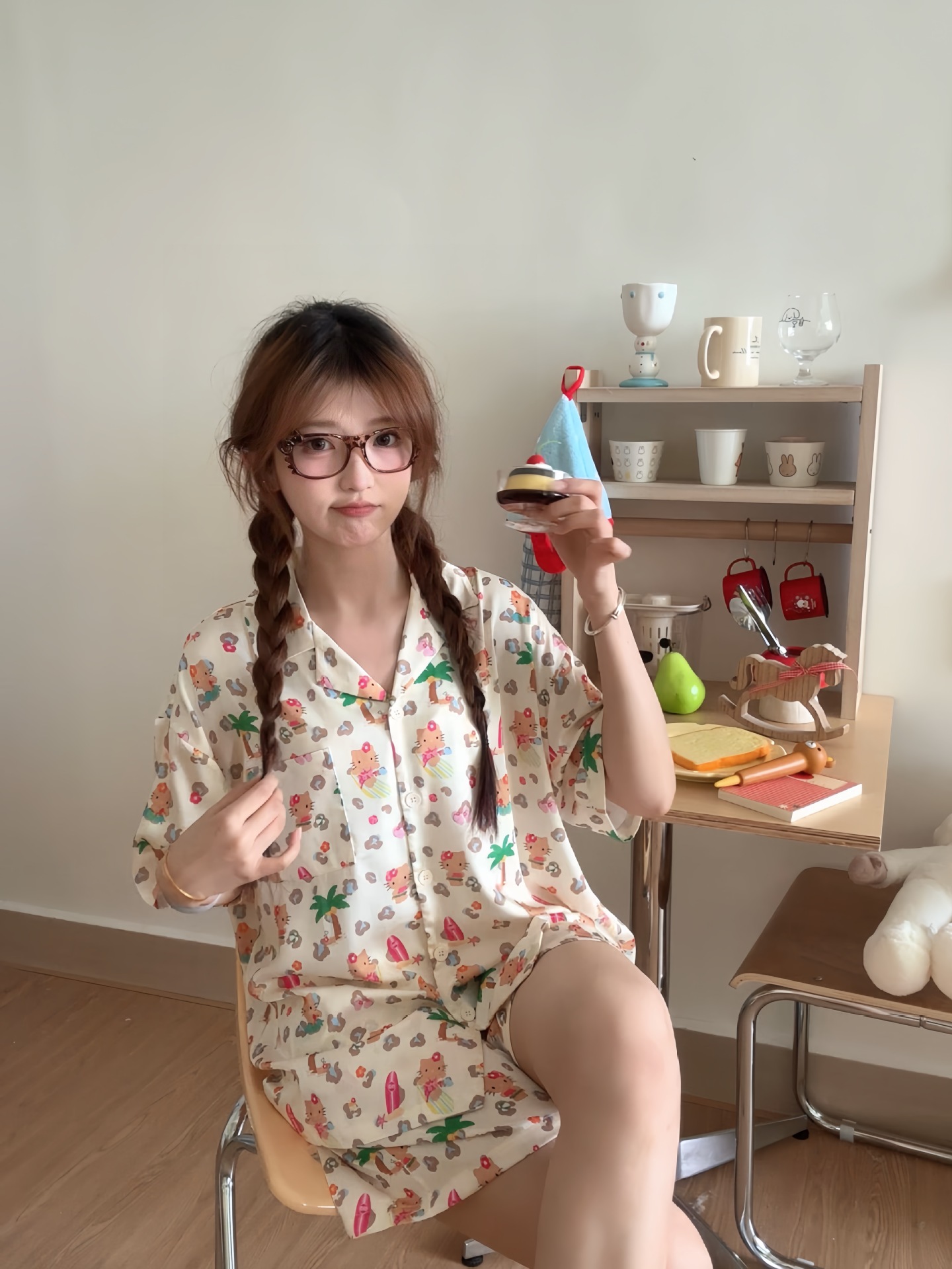 (반팔반바지) ZXZ673 하와이안 레오파드 키티