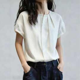 韩系减龄通勤条纹短袖衬衫上衣女2026夏季新款宽松休闲文艺衬衣