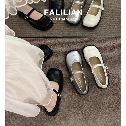 Artistic low-top shallow mouth one-piece Mary Jane small leather shoes, suitable for commuting and versatile, 2025 summer new single shoes