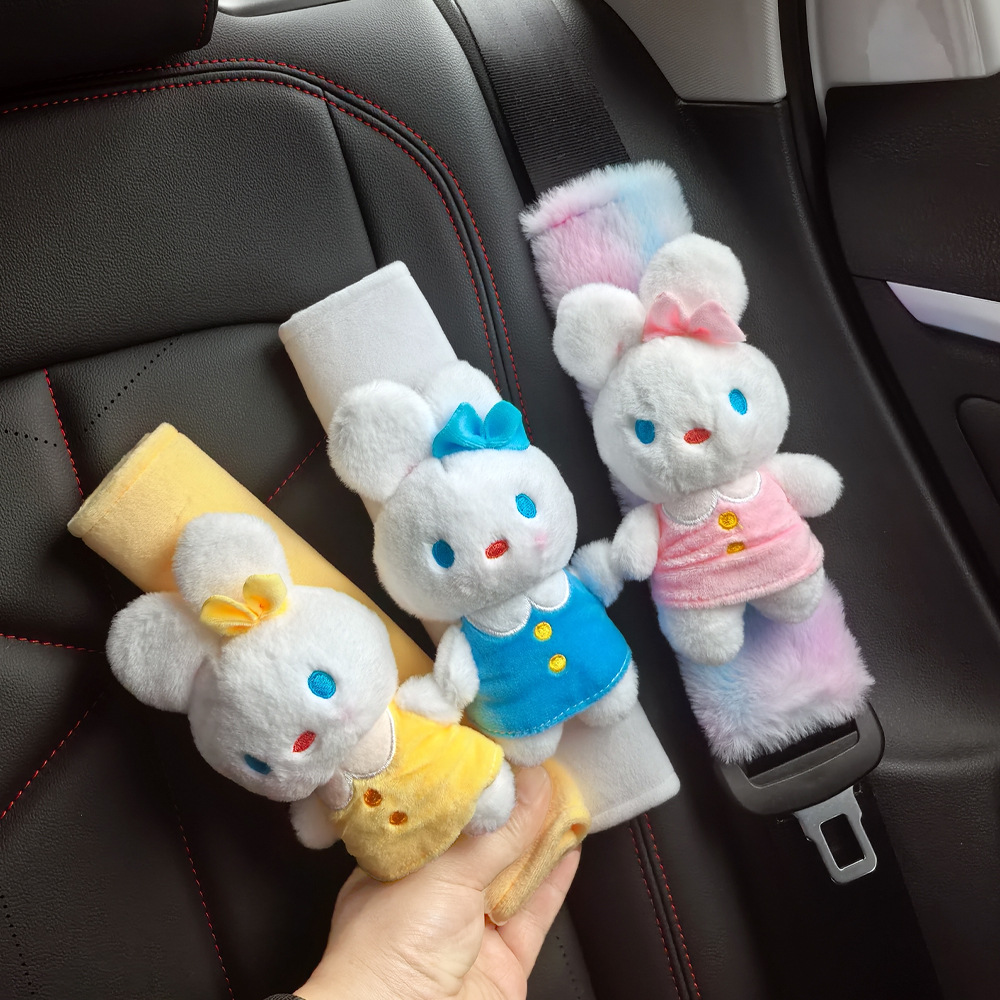 Car Seat Belt Shoulder Cover Cute Rabbit Doll Stuffed Car Creative Cartoon Car Interior Decoration Neutral Style