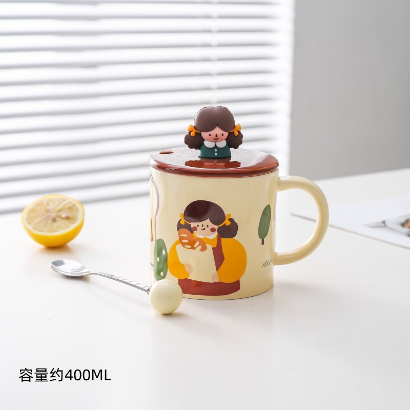 Leche fufu dibujos animados lindo taza chica Taza de cerámica pareja taza de agua oficina en casa taza de desayuno con tapa cuchara