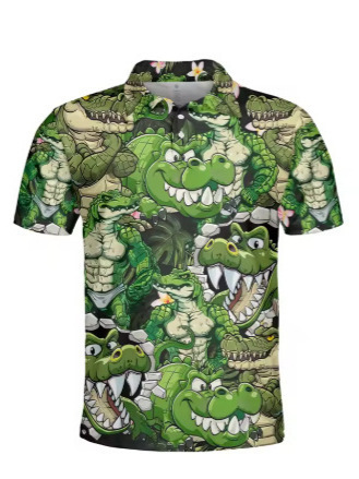 2025 Funny Crocodile 3D Printed Polo Shirt Men's Casual Hawaiian Short Sleeve Animal Short Sleeve Polo Shirt