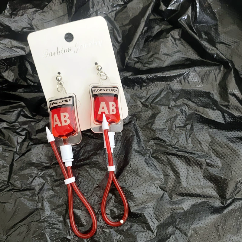 Креативные и забавные Harajuki Simulation Plasma Blood Blood Blood type серьги подкультура Y2K горячая девушка личность серьги на шее