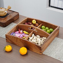 四宫格手提干果盒实木分格糖果盒婚礼布置早生贵子摆件糖果花生盒