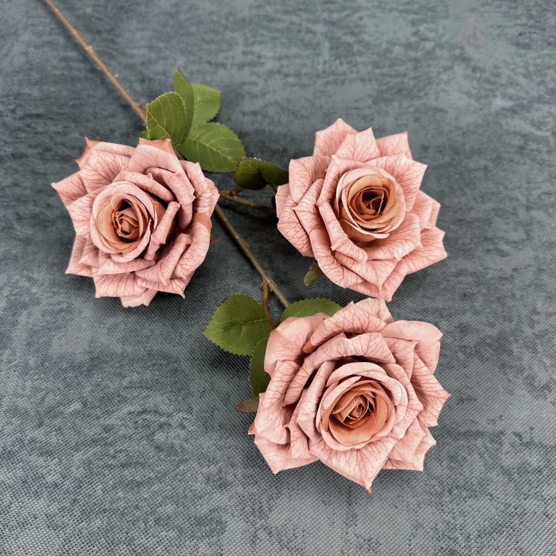 Revestimiento de simulación malla 3 cabezas diamante rosa boda decoración del hogar decoración de flores falsas hechas a mano transfronterizas al por mayor