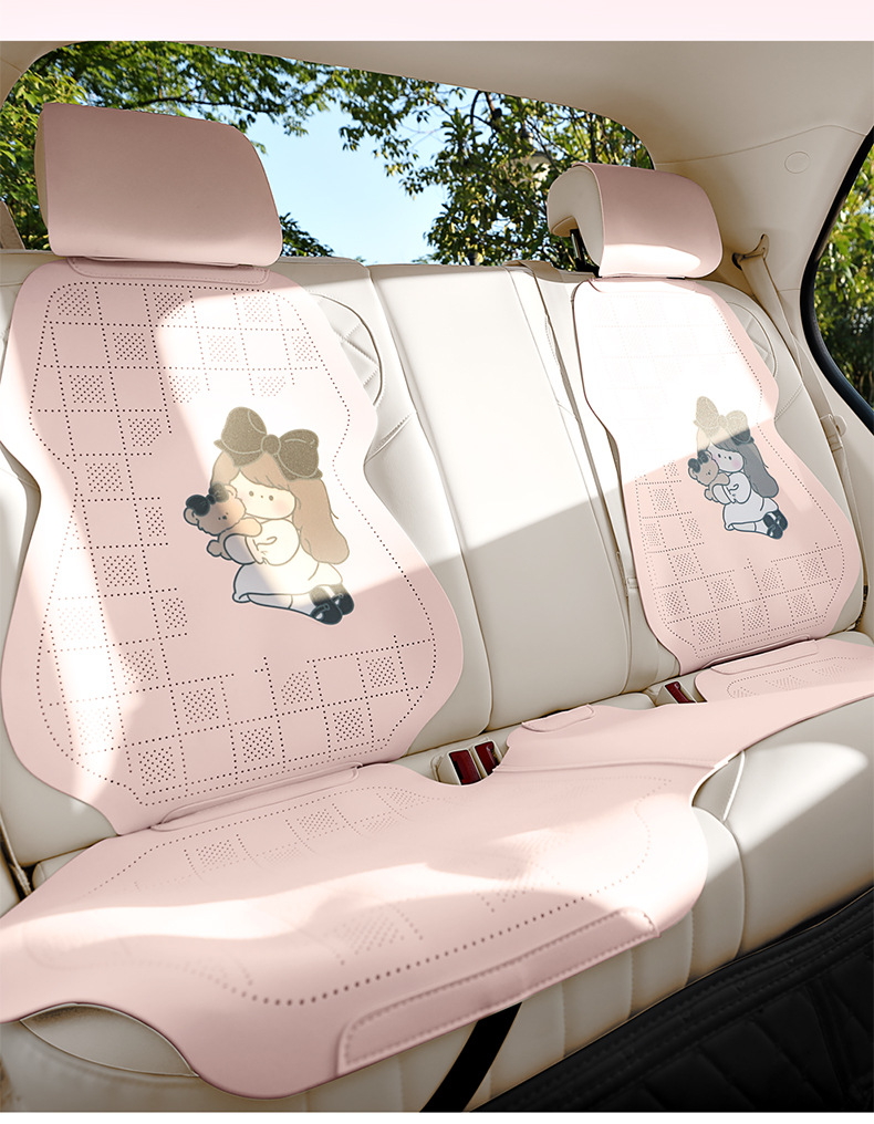 Cross-Border Car Seat Cushion Set, Faux Suede Leather, Three-Piece Semi-Cover, Breathable Perforated, Universal for All Seasons, Faux Leather Seat Cover