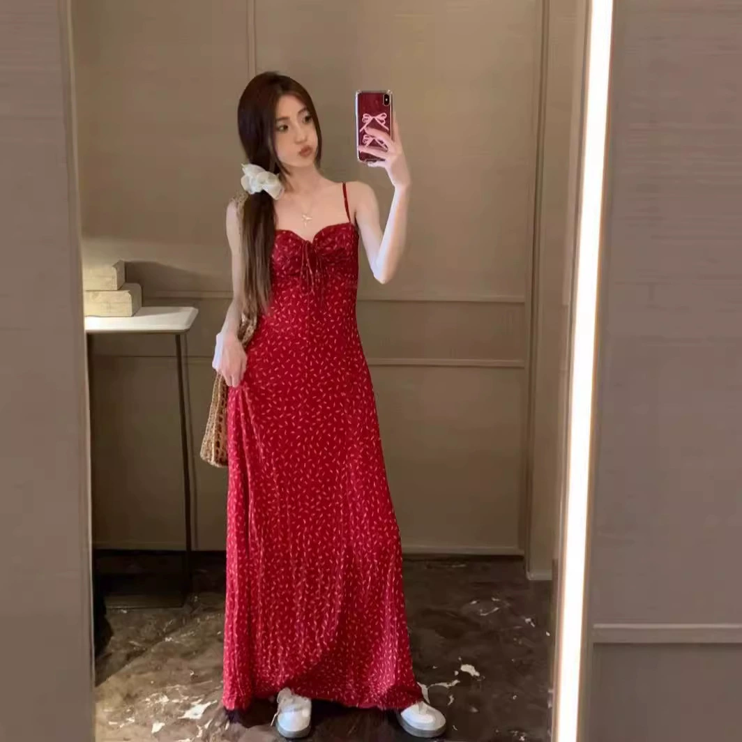 [Регулируемый плечевой ремень] Цветочная юбка платье женская летняя пряная девушка юбка подвесной юбка