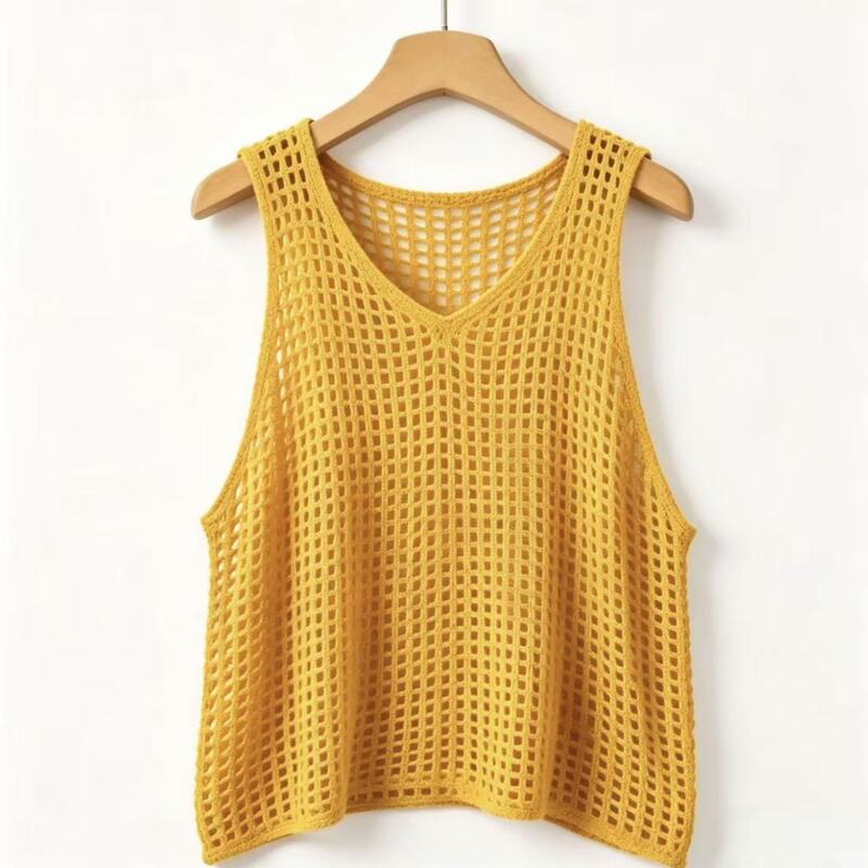 European-Style Hollow-Out Versatile Vest, Loose Plus-Size Casual Hong Kong Style Fishnet Knit Overlay Vest for Women