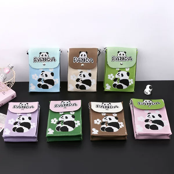 Spring and Summer Explosions Daily Casual Knitted Bag Cute Panda Mobile Phone Bag All-match National Fashion Hand Bag Panda Grandpa