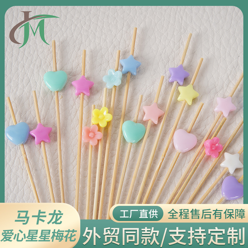 Macaron Love Star Plum Blossom Fruit Sign 100 pcs/paquete Fabricante de tenedores de frutas desechables Amazon Bamboo Sign