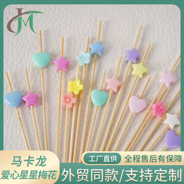 Macaron Heart Star Plum Blossom Fruit Picks 100 Pieces/Pack Disposable Fruit Fork Manufacturer Amazon Bamboo Picks
