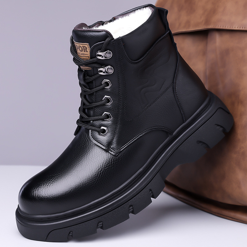 跨境马丁靴男英伦2025冬季款加绒加厚保暖高帮皮靴复古厚底工装靴
