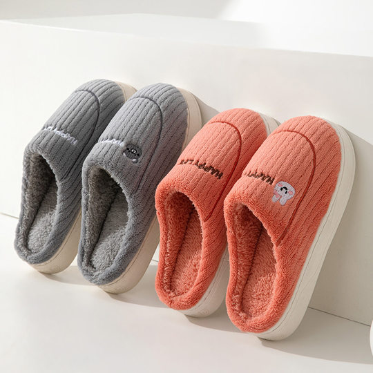 Autumn and winter confinement cotton slippers women's shoes indoor home fleece-lined couple's thick-soled drooping plush shoes warm