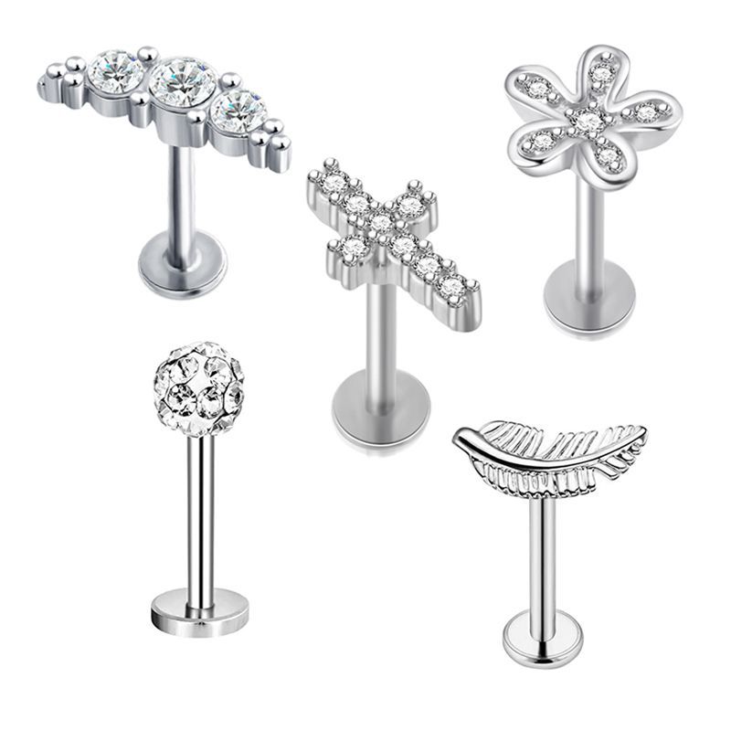 European American Simple Stainless Steel T-Rod Earrings Zircon Ear Nails Korean Screw Ball Distinctive Earrings 5 Pieces detail image 11