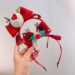 Children's internet celebrity same style three-dimensional deer antler headband fur ball bell cute bow snowflake headband Christmas hair accessories