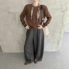 韩系设计感气质配丝巾长袖针织衫女秋季2025洋气独特别致百搭毛衣