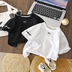 兒童純棉刺繡短袖T恤夏季潮帥氣寬鬆白色寶寶男童男孩夏裝上衣