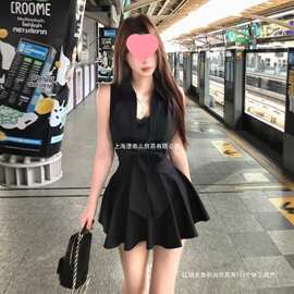纯欲风黑色辣妹蝴蝶结蕾丝无袖连衣裙女夏季2026新款收腰显瘦短裙
