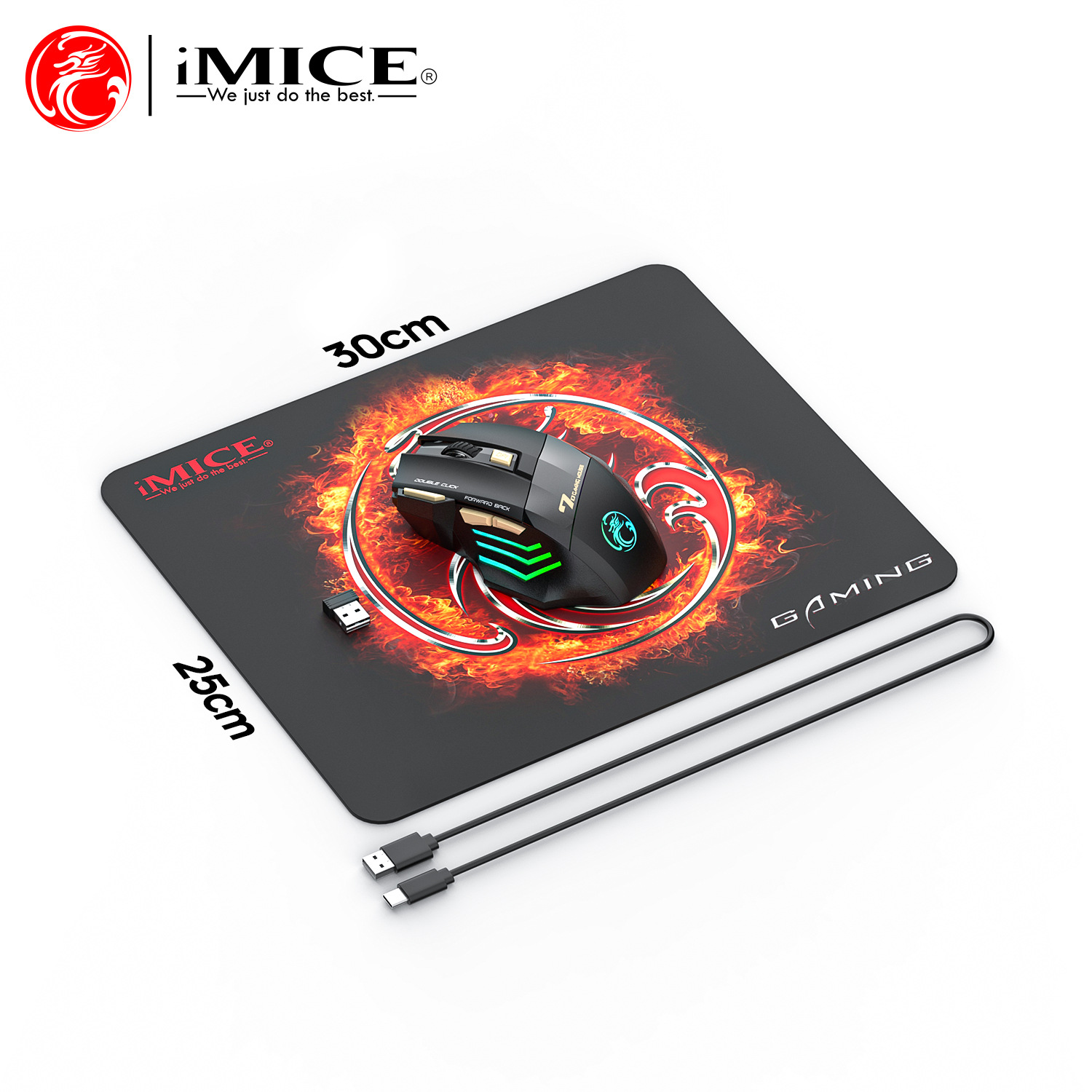 IMICE marca GW-X7 silencioso inalámbrico TPC recargable Bluetooth modo dual 7 teclas luminoso 2,4G ratón para juegos