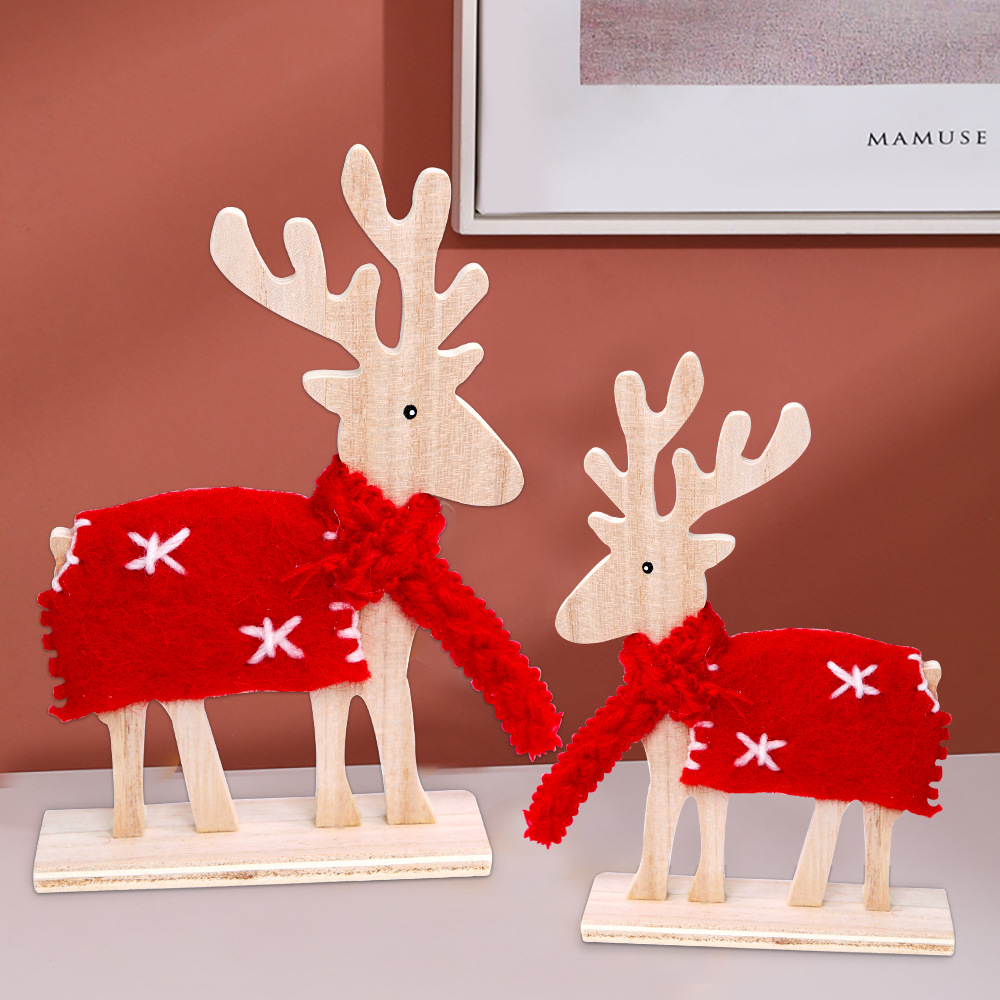 Nuevos adornos navideños de renos de madera transfronterizos 2026, decoraciones de Navidad, accesorios para escaparates, decoraciones para el hogar